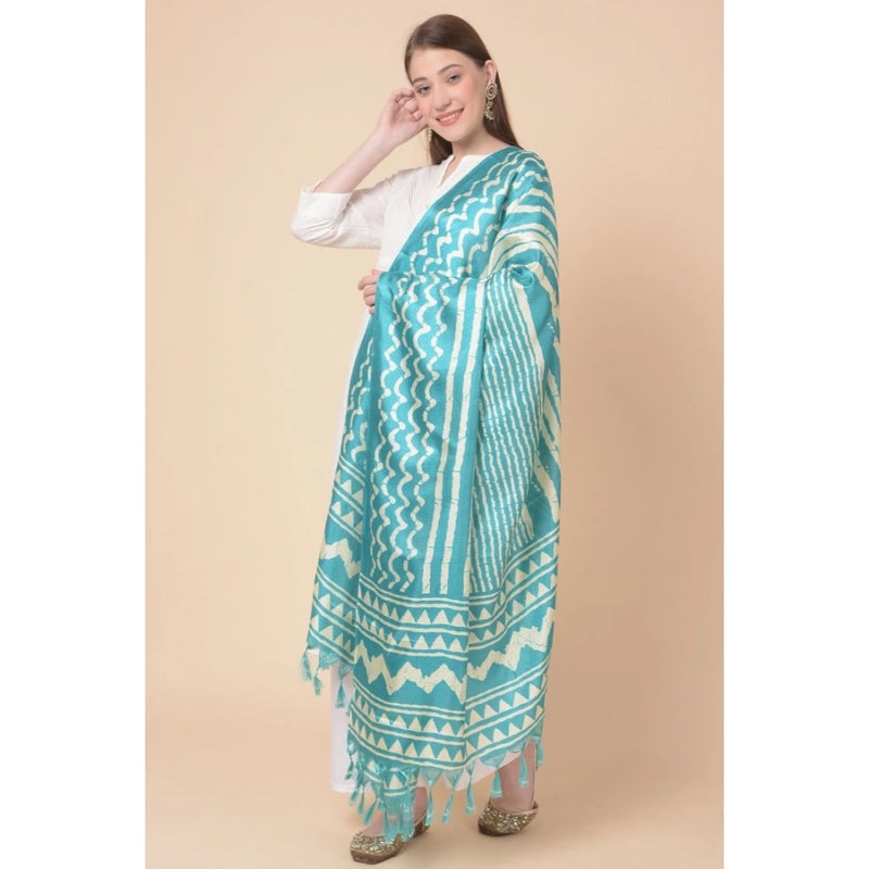 Mayawye Women's Art Silk Printed Dupatta (Turquoise, Length: 2.25 to 2.50 Mtr)