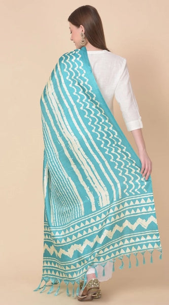 Mayawye Women's Art Silk Printed Dupatta (Turquoise, Length: 2.25 to 2.50 Mtr)