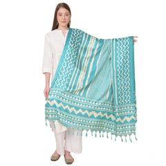 Mayawye Women's Art Silk Printed Dupatta (Turquoise, Length: 2.25 to 2.50 Mtr)