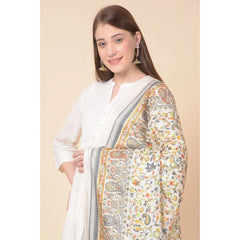 Mayawye Women's Art Silk Printed Dupatta (White, Length: 2.25 to 2.50 Mtr)