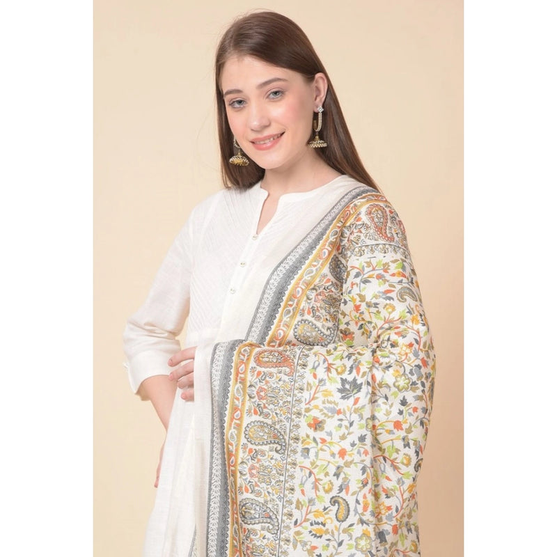 Mayawye Women's Art Silk Printed Dupatta (White, Length: 2.25 to 2.50 Mtr)