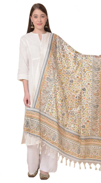 Mayawye Women's Art Silk Printed Dupatta (White, Length: 2.25 to 2.50 Mtr)
