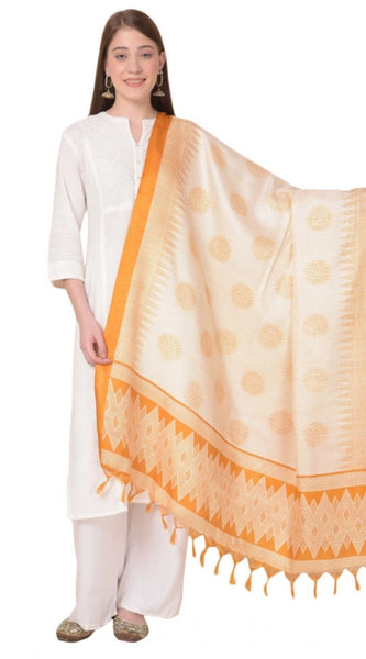 Mayawye Women's Art Silk Printed Dupatta (Orange, Length: 2.25 to 2.50 Mtr)