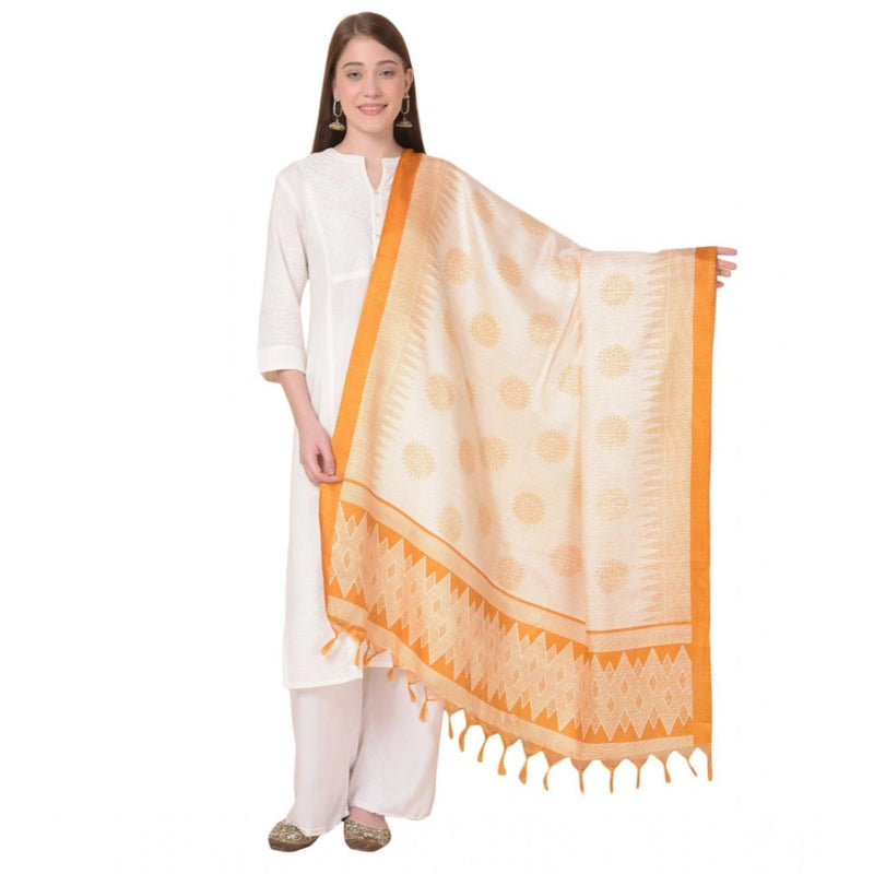 Mayawye Women's Art Silk Printed Dupatta (Orange, Length: 2.25 to 2.50 Mtr)