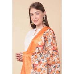 Mayawye Women's Art Silk Printed Dupatta (Orange, Length: 2.25 to 2.50 Mtr)