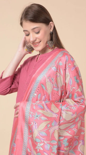 Mayawye Women's Art Silk Printed Dupatta (Pink, Length: 2.25 to 2.50 Mtr)