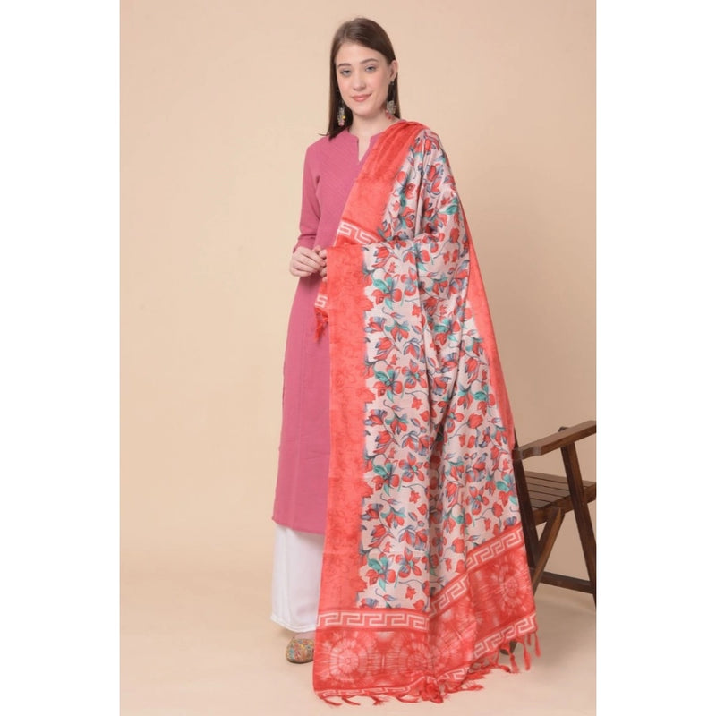 Mayawye Women's Art Silk Printed Dupatta (Red, Length: 2.25 to 2.50 Mtr)
