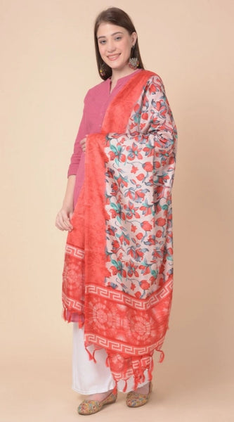 Mayawye Women's Art Silk Printed Dupatta (Red, Length: 2.25 to 2.50 Mtr)