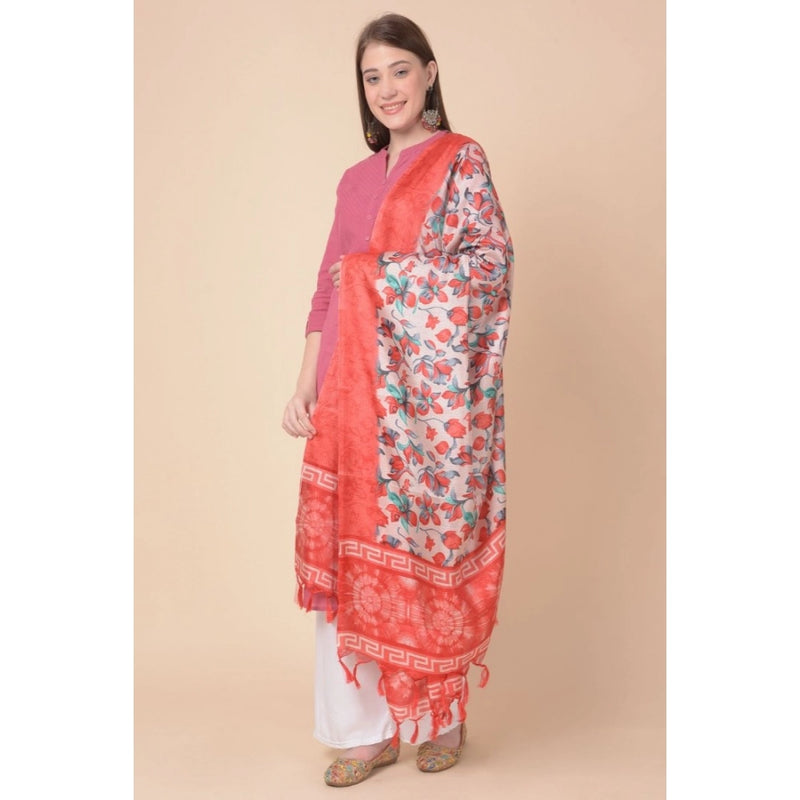 Mayawye Women's Art Silk Printed Dupatta (Red, Length: 2.25 to 2.50 Mtr)