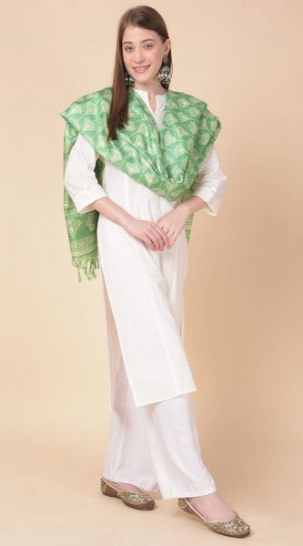 Mayawye Women's Art Silk Printed Dupatta (Light Green, Length: 2.25 to 2.50 Mtr)