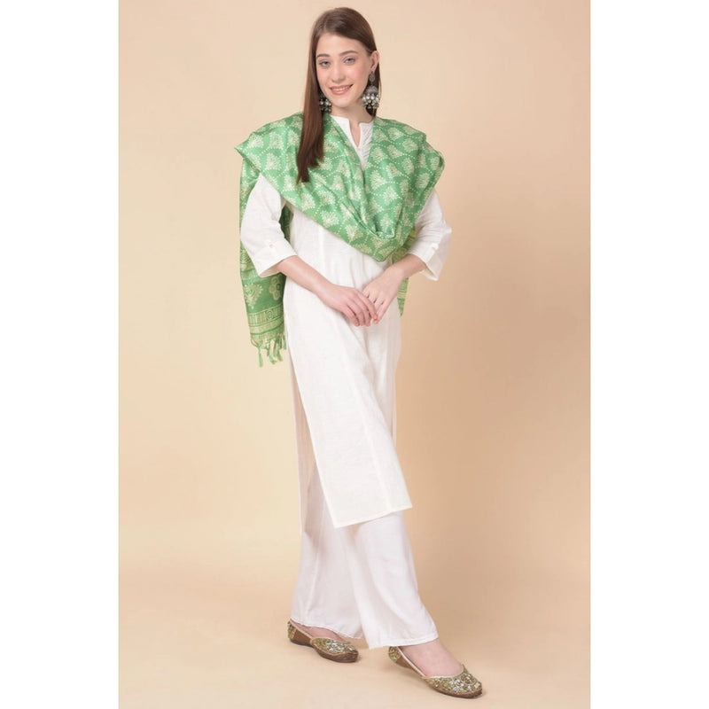 Mayawye Women's Art Silk Printed Dupatta (Light Green, Length: 2.25 to 2.50 Mtr)