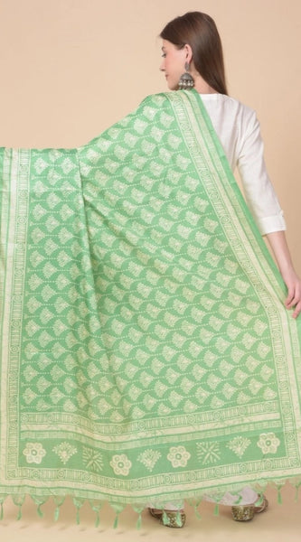 Mayawye Women's Art Silk Printed Dupatta (Light Green, Length: 2.25 to 2.50 Mtr)