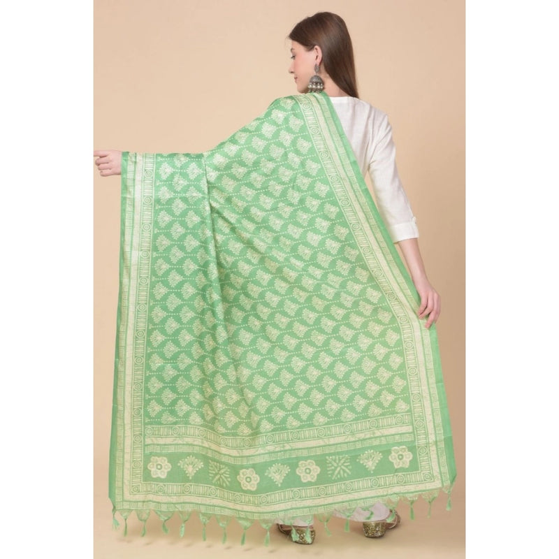 Mayawye Women's Art Silk Printed Dupatta (Light Green, Length: 2.25 to 2.50 Mtr)