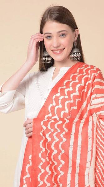 Mayawye Women's Art Silk Printed Dupatta (Orange, Length: 2.25 to 2.50 Mtr)