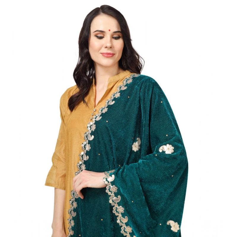 Mayawye Women's Velvet Gotta Patti Dupatta (Dark Green, Length: 2.25 to 2.50 Mtr)