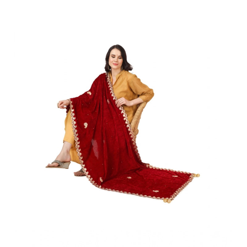 Mayawye Women's Velvet Gotta Patti Dupatta (Maroon, Length: 2.25 to 2.50 Mtr)