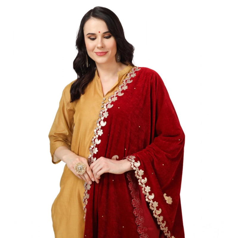 Mayawye Women's Velvet Gotta Patti Dupatta (Maroon, Length: 2.25 to 2.50 Mtr)