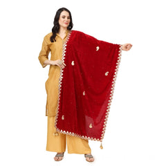 Mayawye Women's Velvet Gotta Patti Dupatta (Maroon, Length: 2.25 to 2.50 Mtr)