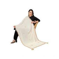Mayawye Women's Velvet Gotta Patti Dupatta (Off White, Length: 2.25 to 2.50 Mtr)