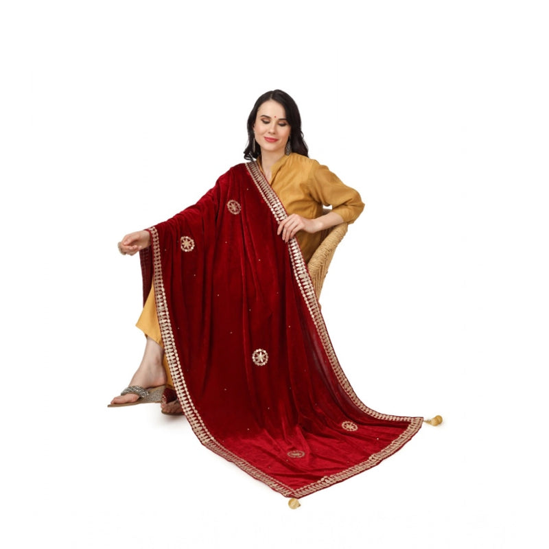 Mayawye Women's Velvet Gotta Patti Dupatta (Maroon, Length: 2.25 to 2.50 Mtr)