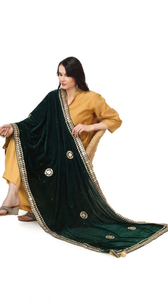 Mayawye Women's Velvet Gotta Patti Dupatta (Green, Length: 2.25 to 2.50 Mtr)