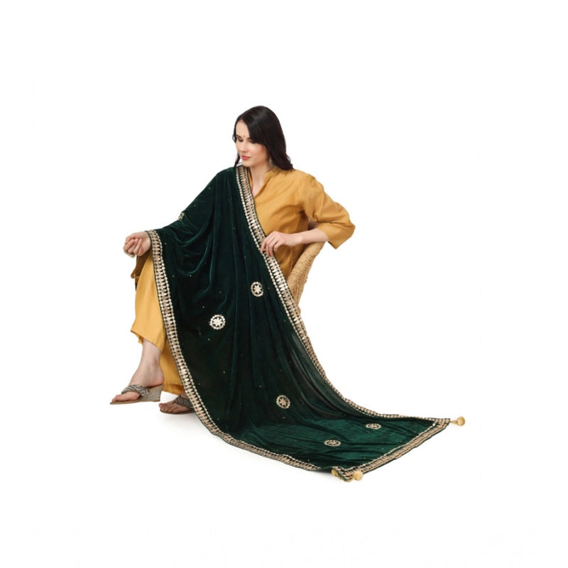 Mayawye Women's Velvet Gotta Patti Dupatta (Green, Length: 2.25 to 2.50 Mtr)