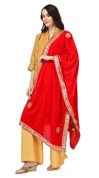 Mayawye Women's Velvet Gotta Patti Dupatta (Red, Length: 2.25 to 2.50 Mtr)