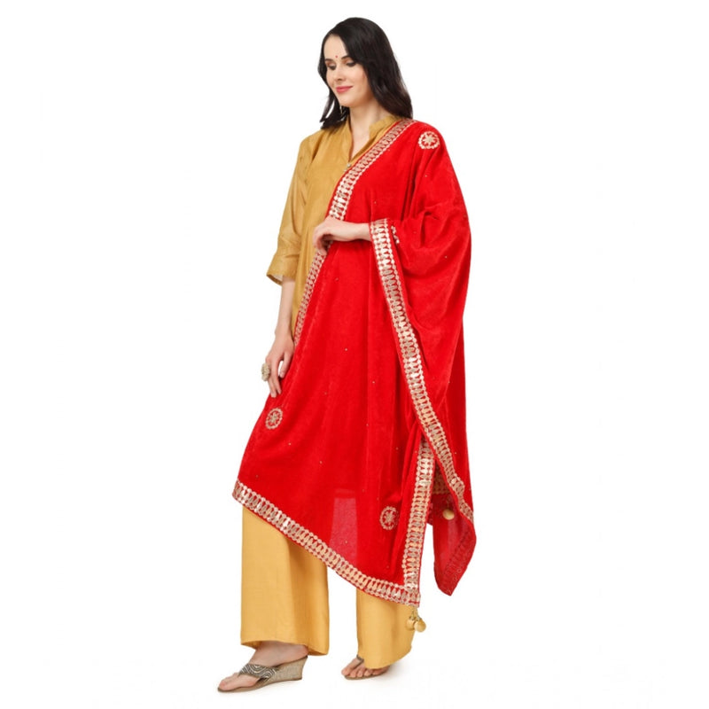 Mayawye Women's Velvet Gotta Patti Dupatta (Red, Length: 2.25 to 2.50 Mtr)