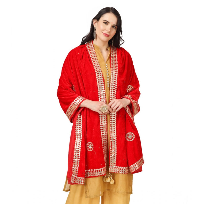 Mayawye Women's Velvet Gotta Patti Dupatta (Red, Length: 2.25 to 2.50 Mtr)