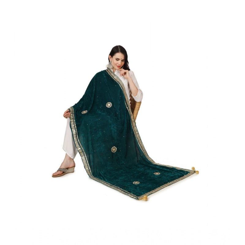 Mayawye Women's Velvet Gotta Patti Dupatta (Dark Green, Length: 2.25 to 2.50 Mtr)
