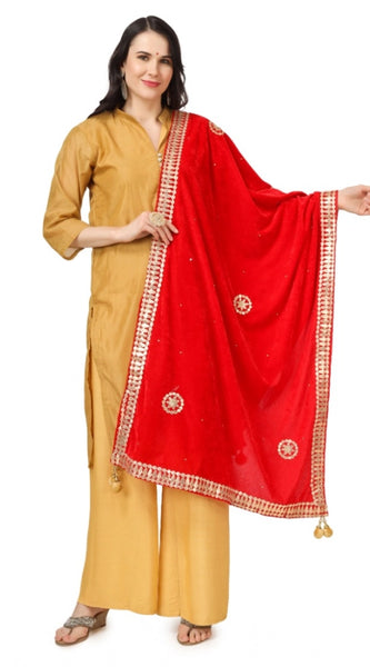Mayawye Women's Velvet Gotta Patti Dupatta (Red, Length: 2.25 to 2.50 Mtr)