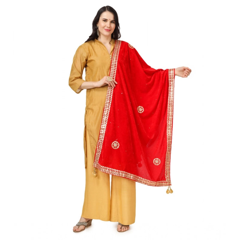 Mayawye Women's Velvet Gotta Patti Dupatta (Red, Length: 2.25 to 2.50 Mtr)