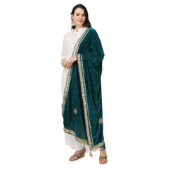 Mayawye Women's Velvet Gotta Patti Dupatta (Dark Green, Length: 2.25 to 2.50 Mtr)