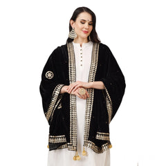 Mayawye Women's Velvet Gotta Patti Dupatta (Black, Length: 2.25 to 2.50 Mtr)
