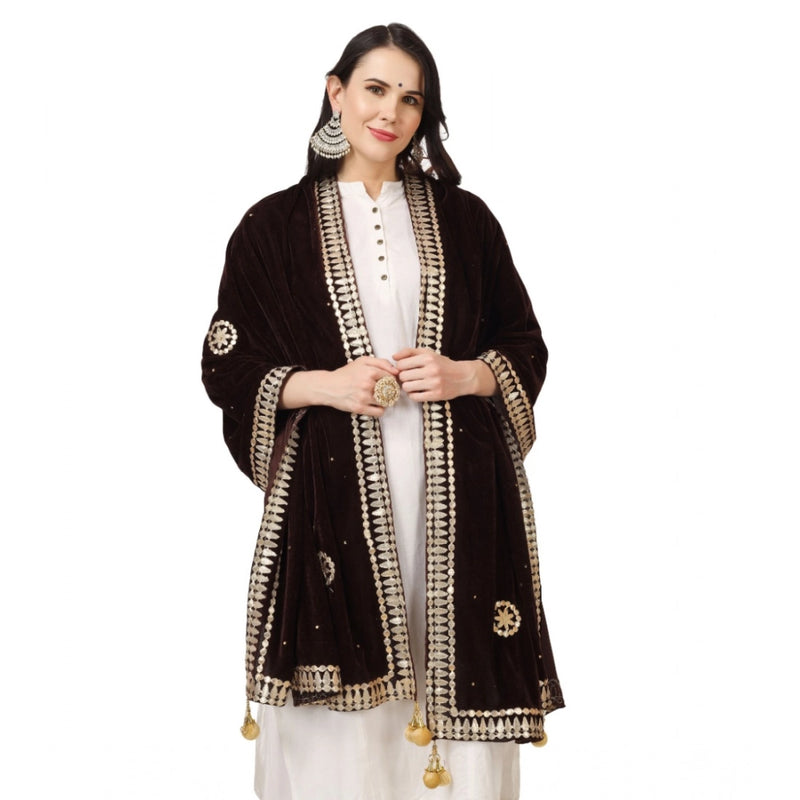 Mayawye Women's Velvet Gotta Patti Dupatta (Brown, Length: 2.25 to 2.50 Mtr)