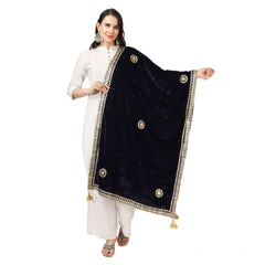 Mayawye Women's Velvet Gotta Patti Dupatta (Blue, Length: 2.25 to 2.50 Mtr)