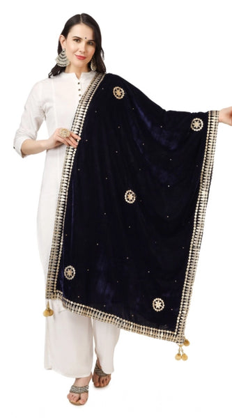 Mayawye Women's Velvet Gotta Patti Dupatta (Blue, Length: 2.25 to 2.50 Mtr)
