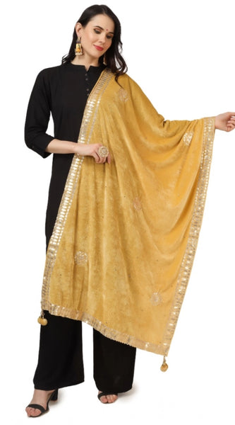 Mayawye Women's Velvet Gotta Patti Dupatta (Yellow, Length: 2.25 to 2.50 Mtr)