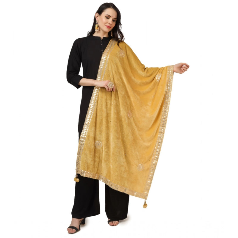 Mayawye Women's Velvet Gotta Patti Dupatta (Yellow, Length: 2.25 to 2.50 Mtr)