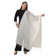 Mayawye Women's Chanderi Solid Dupatta (White, Length: 2.25 to 2.50 Mtr)