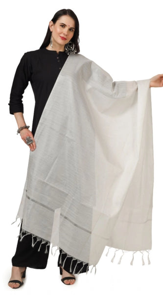 Mayawye Women's Chanderi Solid Dupatta (White, Length: 2.25 to 2.50 Mtr)