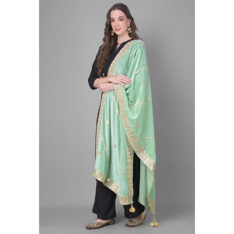 Mayawye Women's Velvet Gotta Patti Dupatta (Sea Green, Length: 2.25 to 2.50 Mtr)