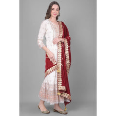 Mayawye Women's Velvet Gotta Patti Dupatta (Maroon, Length: 2.25 to 2.50 Mtr)