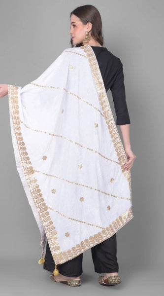 Mayawye Women's Velvet Gotta Patti Dupatta (Off White, Length: 2.25 to 2.50 Mtr)