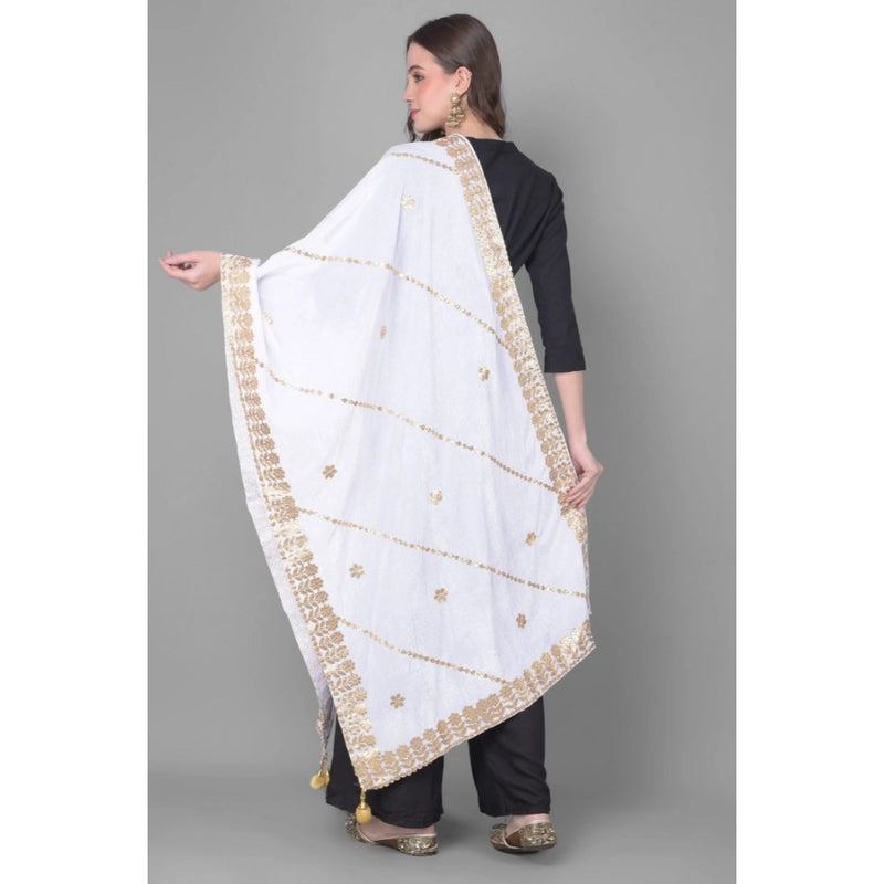 Mayawye Women's Velvet Gotta Patti Dupatta (Off White, Length: 2.25 to 2.50 Mtr)