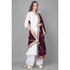 Mayawye Women's Velvet Gotta Patti Dupatta (Wine, Length: 2.25 to 2.50 Mtr)