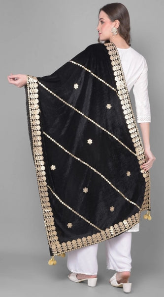 Mayawye Women's Velvet Gotta Patti Dupatta (Black, Length: 2.25 to 2.50 Mtr)
