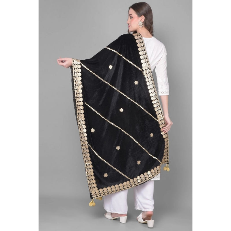 Mayawye Women's Velvet Gotta Patti Dupatta (Black, Length: 2.25 to 2.50 Mtr)