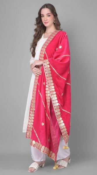 Mayawye Women's Velvet Gotta Patti Dupatta (Pink, Length: 2.25 to 2.50 Mtr)