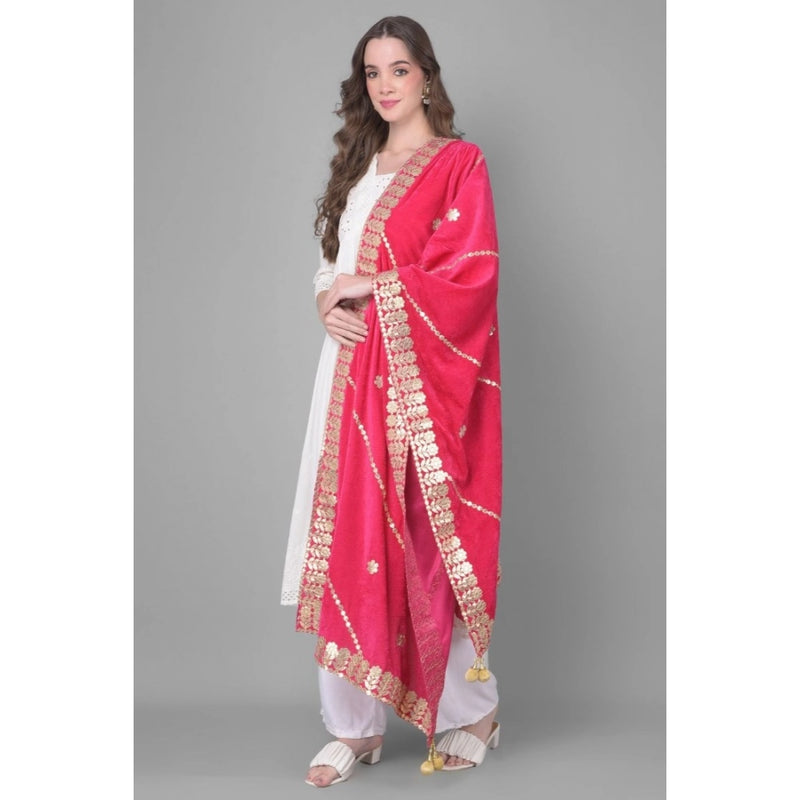 Mayawye Women's Velvet Gotta Patti Dupatta (Pink, Length: 2.25 to 2.50 Mtr)